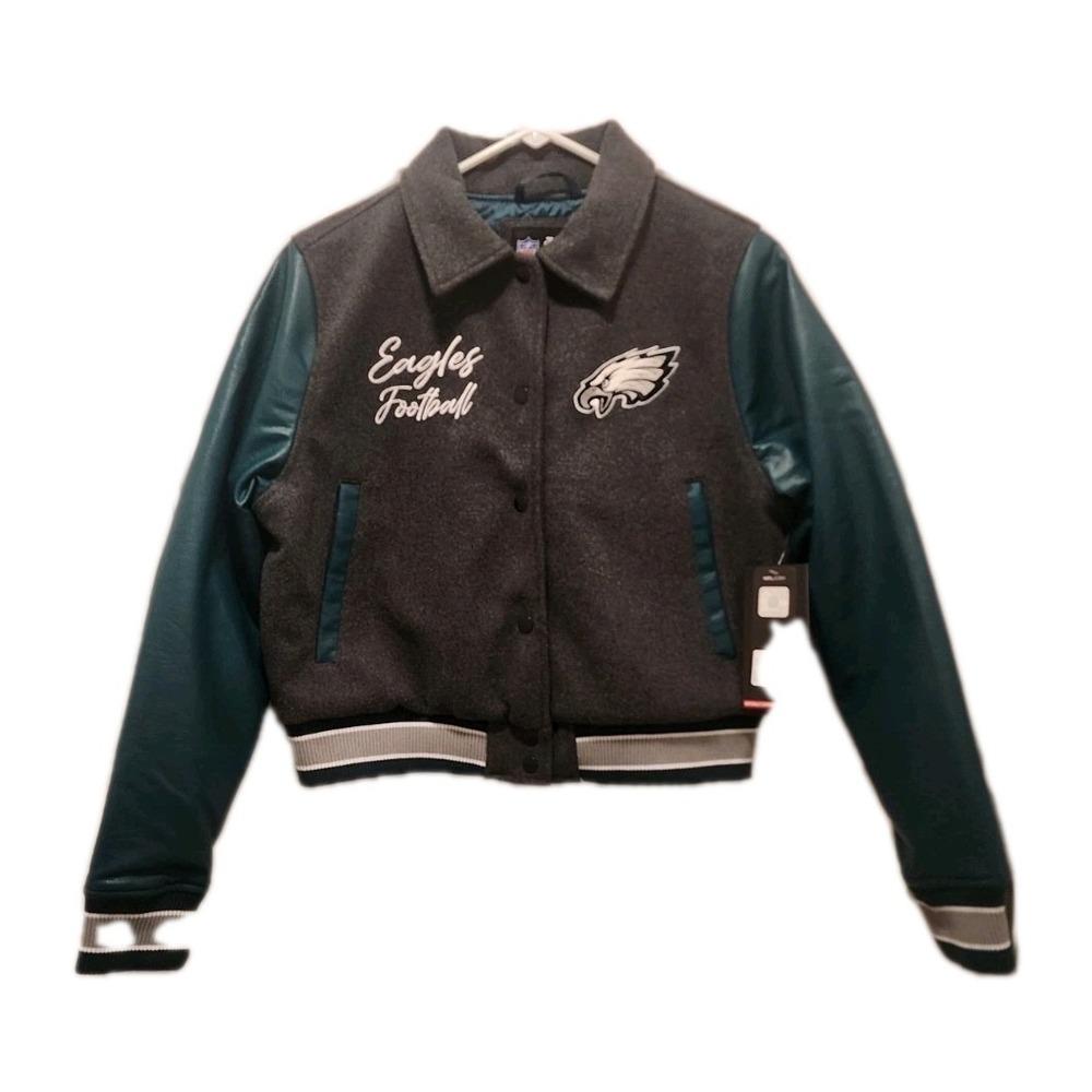 NFL Philadelphia Eagles Ultra Game Full Snap Varsity Jacket Womens Cropped‎ Med